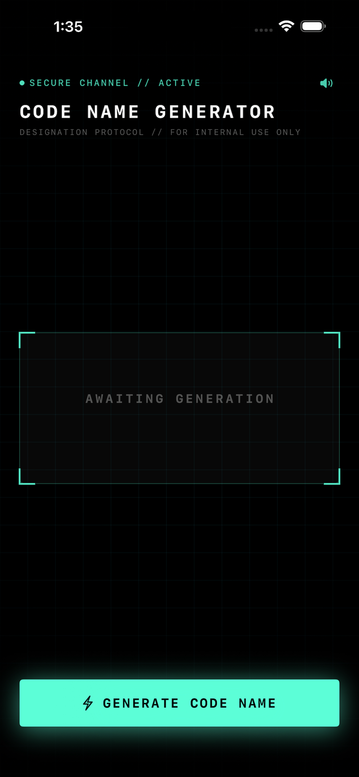 GhostAlias idle screen, awaiting generation