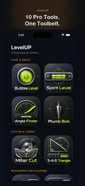 LevelUP home screen with all ten tools